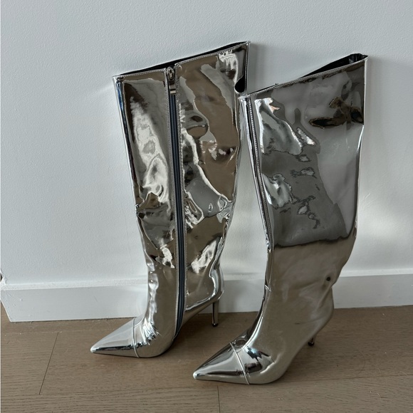 Silver Metallic Heeled Boots - Picture 2 of 5